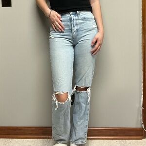 PacSun Light Blue Ripped Straight Leg Jeans